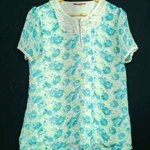 White Floral Printed Women's Top