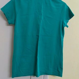 Eyelet Neck Sea Green T Shirt