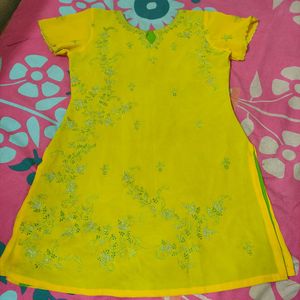 Yellow green embroidery kurta