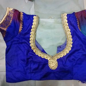 Blue 💙 Saree With Stitched MAGGAM  BLOUSE