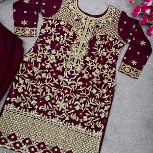 Embroidery Sequence Work Top Garara And Dupatta