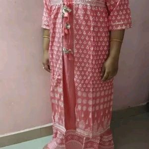 Peach Long Jactet Kurti (GOWN TYPE)