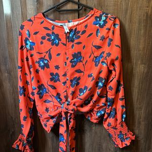 Orange Flora Print Crop Top