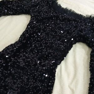 Sequin Mermaid Tail Off Shoulder black Dress