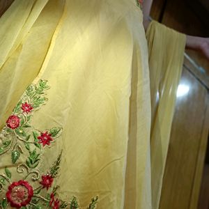 Yellow Designer Embroidered Gown On Eid