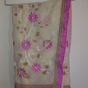 Embroidered Cream Saree