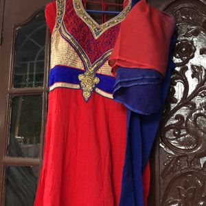 Blue And Red Kurti Set