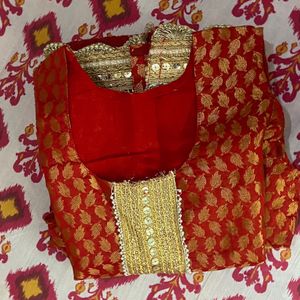 Red And Golden Banarasi Silk Kurta