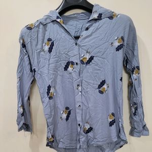 Grey blue Rayon Floral Shirt