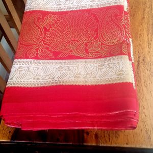 Art Silk Saree_red And White