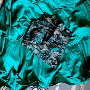 Teal Coloured Layered Lehenga