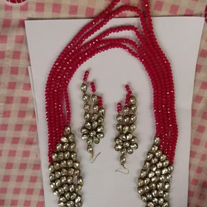 Red Crystal Kundan Stone Neckless Set