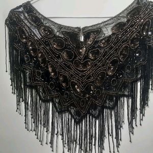 Black Golden Brown Beads Short Shrug PONCHU