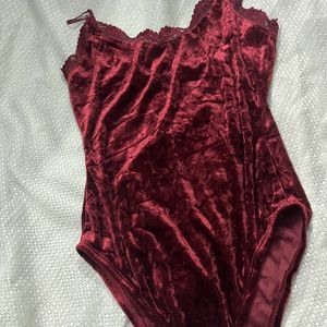 Maroon Velvet Bodysuit Top