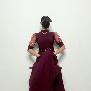 Wine Colored Floor Length Vintage Dress