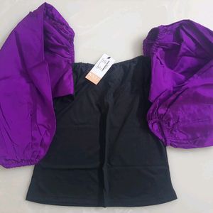 Purple Puff Sleeves Top Small Bust32"