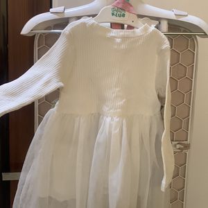 White Colour Paty Wear Frock With Hair Band