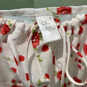 White_red Colour Flower Rose Printed Dress