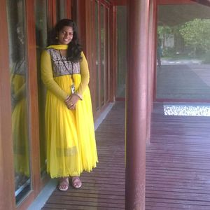 Yellow Gown With Pant And Shawl