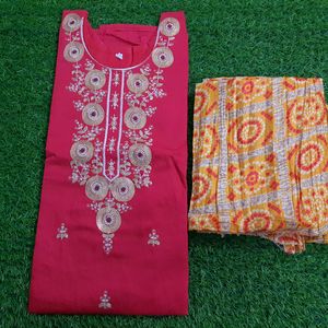 Red Color Kurti With Crushed Bandini Duppata