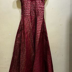 Banarasi Festive Wear Red Long Dress Set Size M