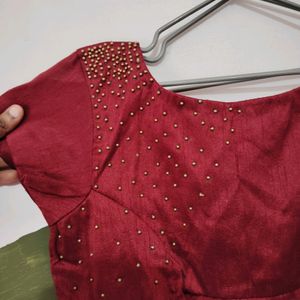 Maroon Blouse With One Side Beads Work