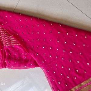 Dark Pink Real Mirror Heavh Georgette Saree