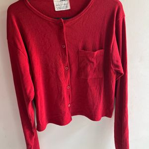 Red Ribbed Sweater Top