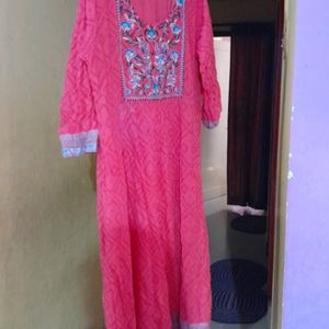 Beautiful Pink Anarkali Kurti With Embroidery