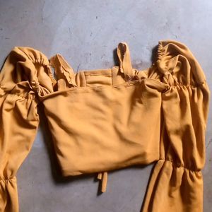 Solid Woman Party Wear Yellow Crop Top