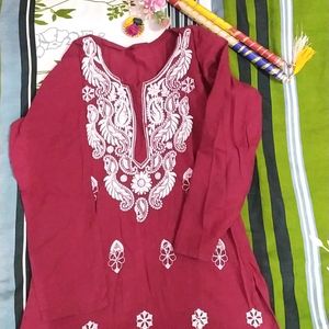 Chikankari Work Short Kurti For College Going Girl