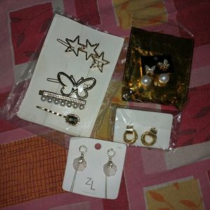 Korean Earrings 3 Pair + Clips 4 Pc