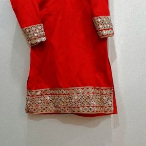 Red Mirror Work Kurta