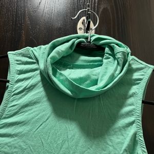 Mint Green Cute Shawl Neck Crop Top