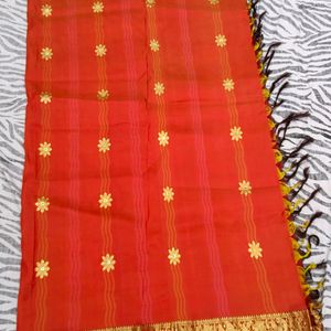 Orange N Maroon pure Kanchi pattu saree