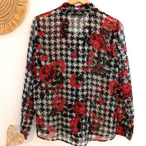 Zara Floral Houndstooth Shirt