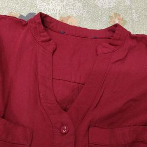 Maroon Collar Stylish Women Shirt