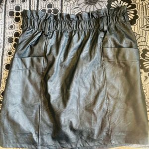 Leather/polyster Short Black Skirt