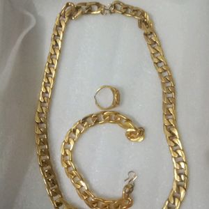 Golden Chain Bracelet And Ring Set (Women,Men)