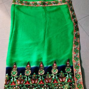 Green N Blue Colour Silk Saree 3d Embroidery