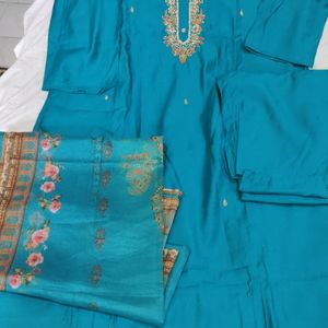 Roman Silk Firoji Suit With Organza Dupatta