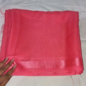 New Satin Patta Saree Pink Colour