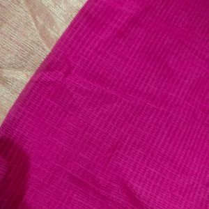 Hot Pink Artsilk With Golden Zari Border