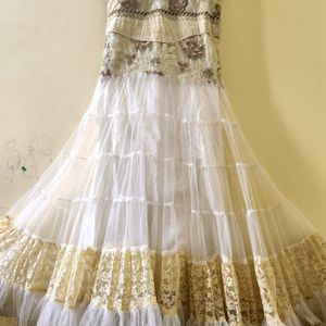 White Net Long Frock With Dupatta