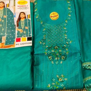 Unstitched Dress Material In Sea Green Colour