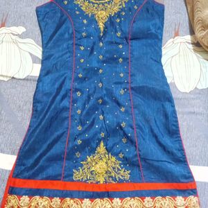 Blue Colour Heavy Work Kurti