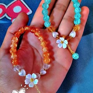 Beautiful Flower Beaded Bracelet Set Of 2