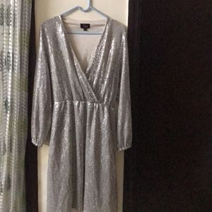 Stretchy Shiny Silver Dress Size M