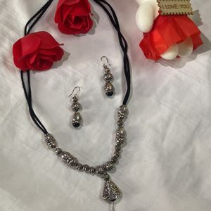 Black With Silver Oxidised Cute Set