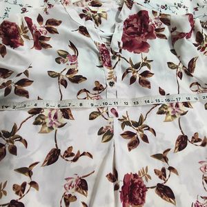 Off White XL Floral Tunic With Foldable Sleeves